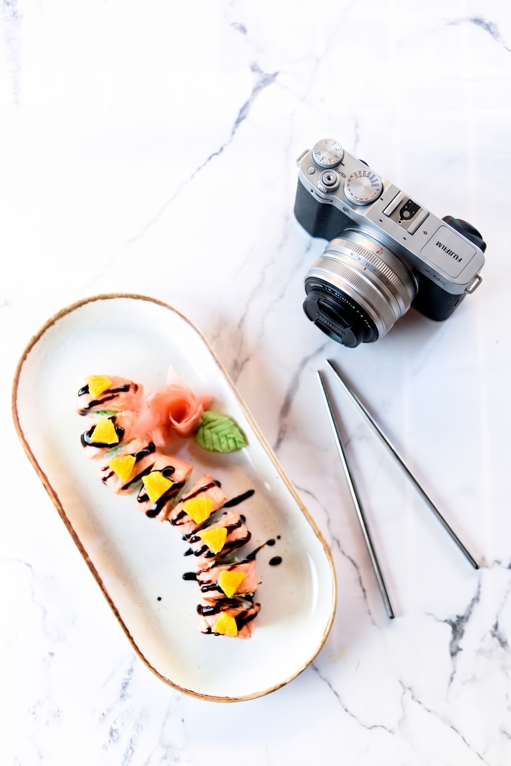 Sushi platter and camera setup